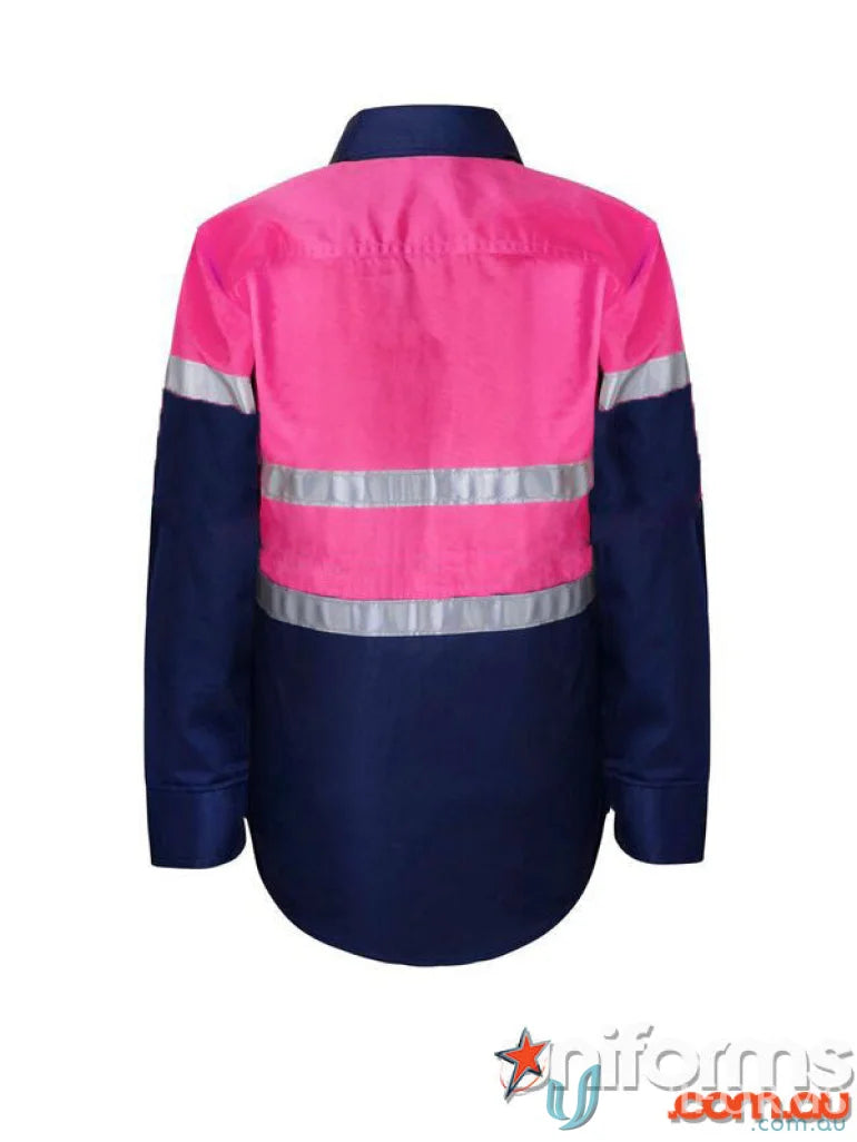Kids Two Tone Shirt Taped in pink and navy blue with reflective stripes for hi-vis safety