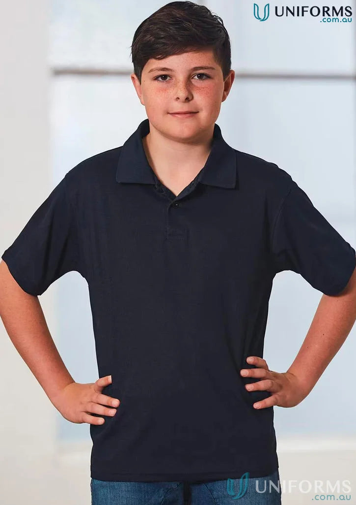 Cute kid wearing Kids Verve Polo in navy blue with jeans, perfect for stylish kids sets