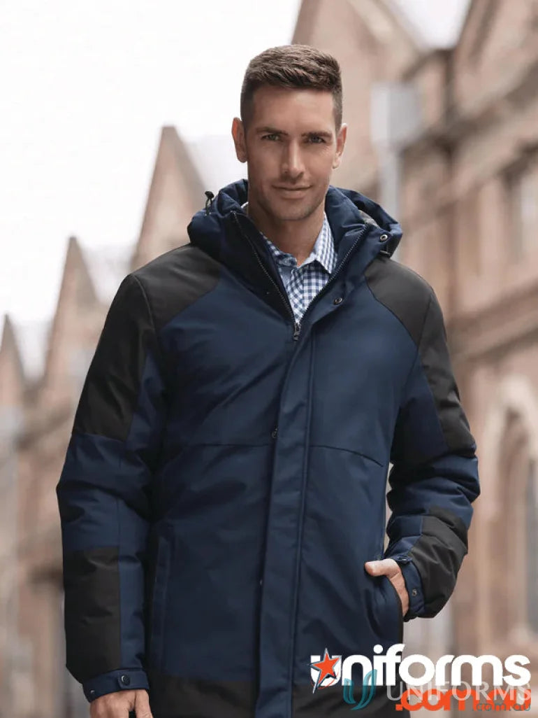 Navy and black hooded parka from Kingston Mens Jacket, perfect for workwear or uniforms