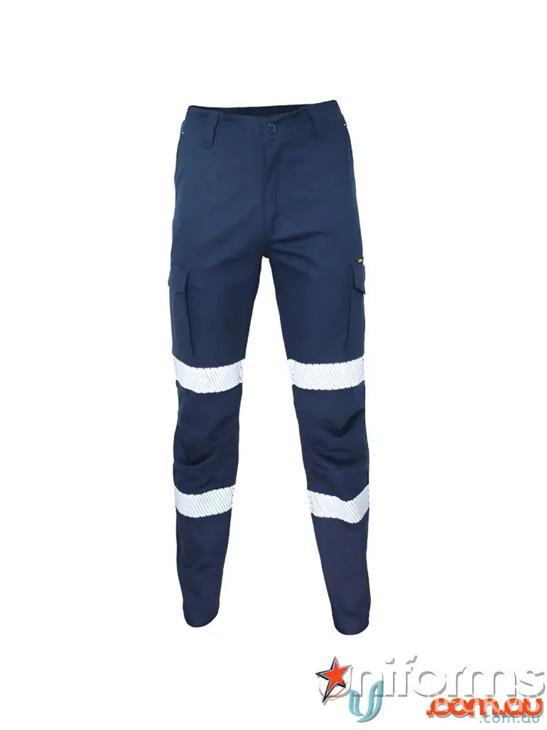 Navy blue Segment Taped Cargo Pants with SlimFlex Cushioned Knee Pads and Reflective Stripes