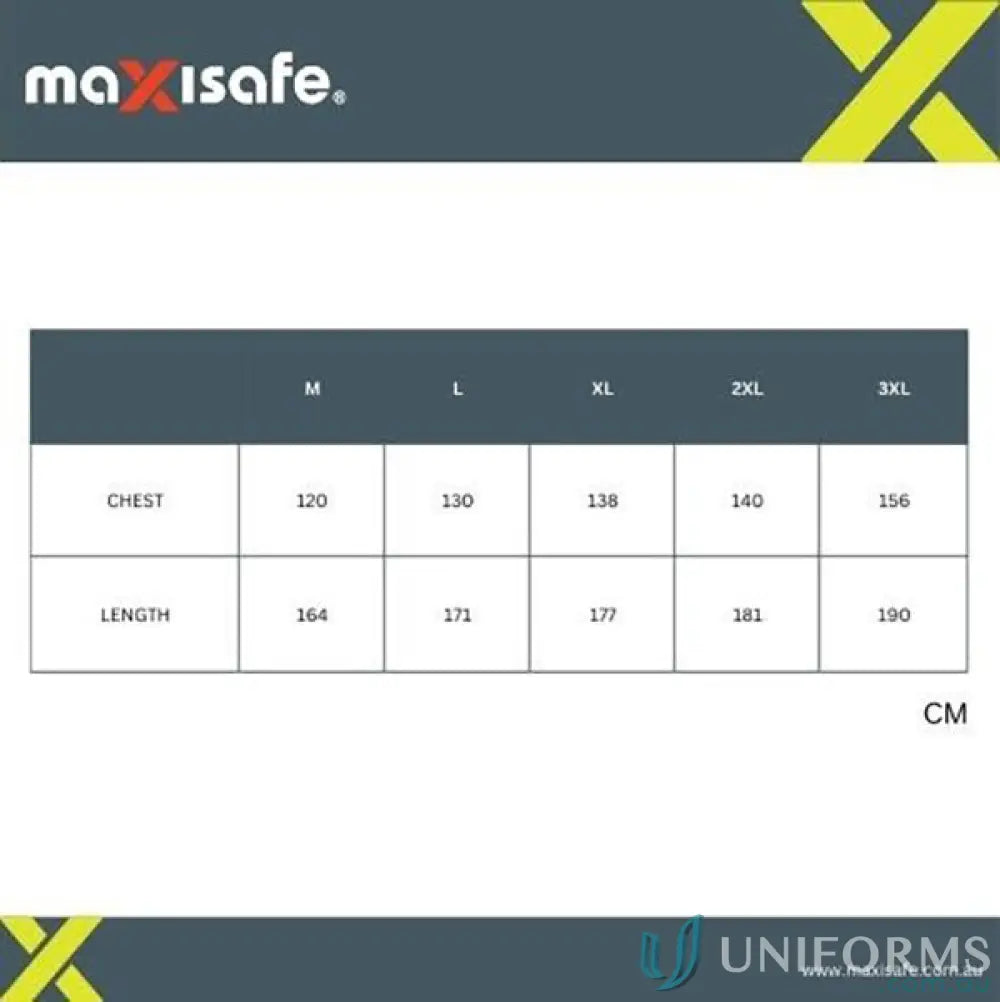 Clothing size chart for Koolguard White Protective Coveralls workwear uniforms category iii