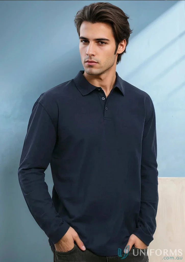 Navy Krue LS Polo men’s crew long with twin needle sleeve and p400ml long sleeve polo