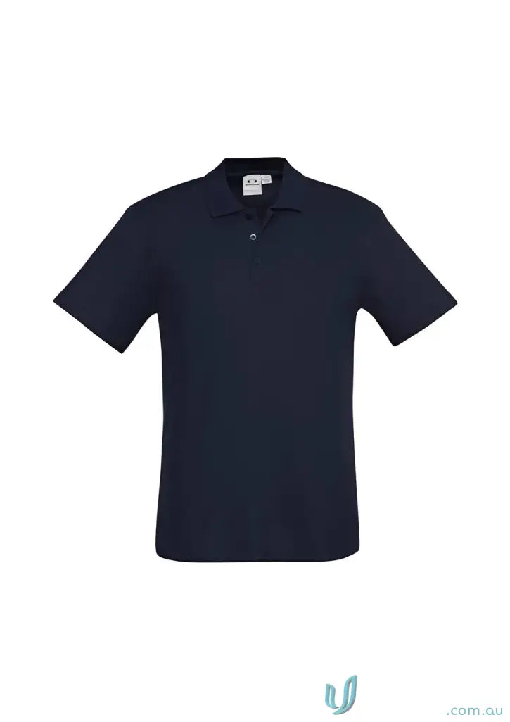 Navy blue Krue Polo short sleeve polo with durable top-stitched armholes and twin needle sleeve