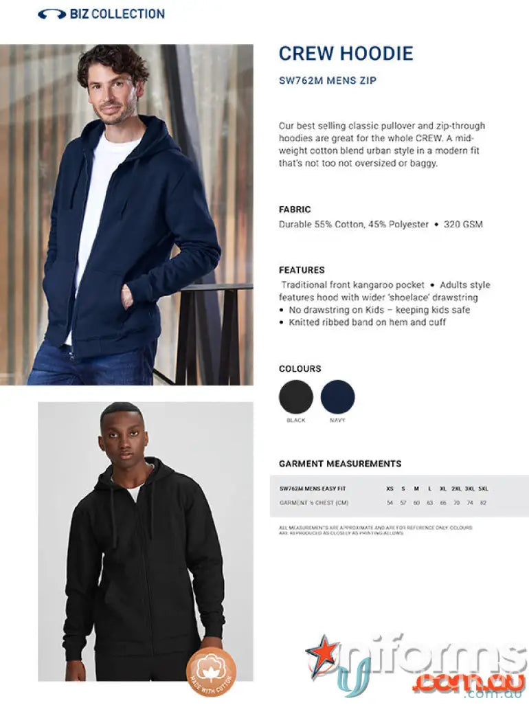Crew zip hoodie product details from the Sw762M Biz Collection Crew Zip Hoodie line