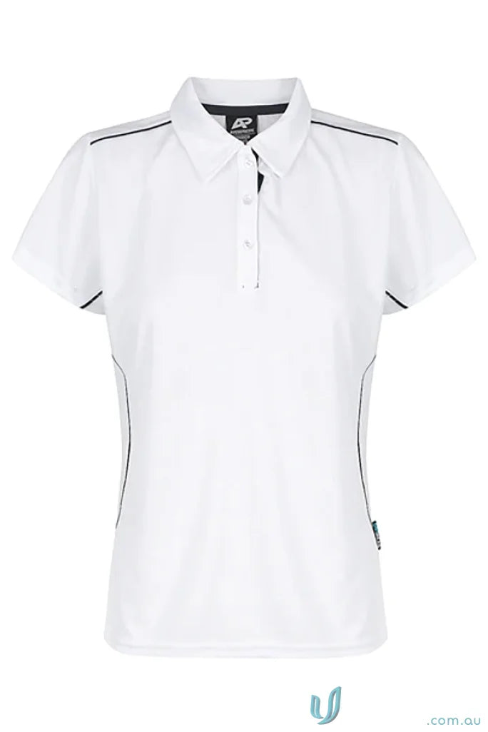 White Kuranda Lady Polo with ice hole mesh and black piping for cool style