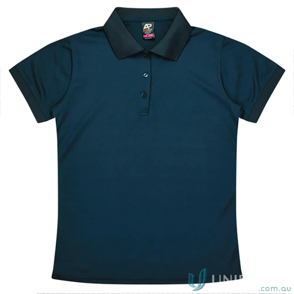 Dark teal Lachlan Lady Polo with knitted collar, honeycomb knit, perfect for uniforms