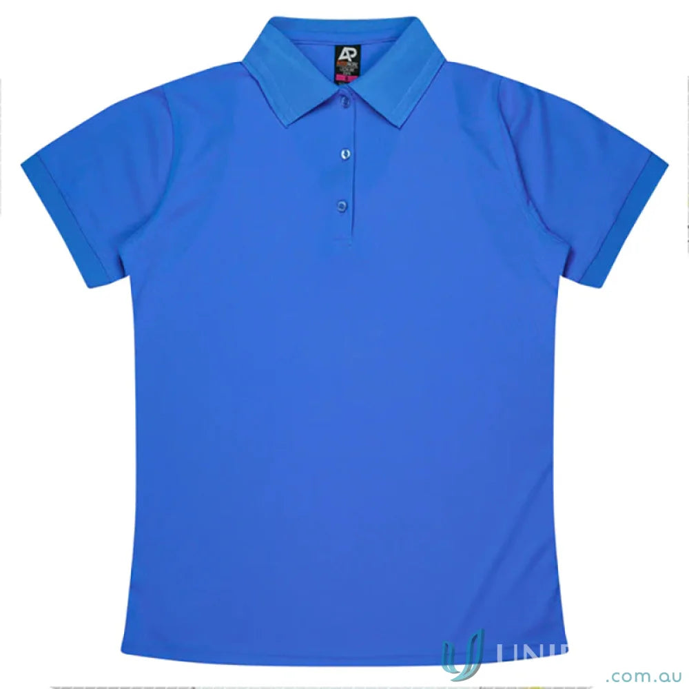Bright blue Lachlan Lady Polo with knitted honeycomb knit collar for uniforms
