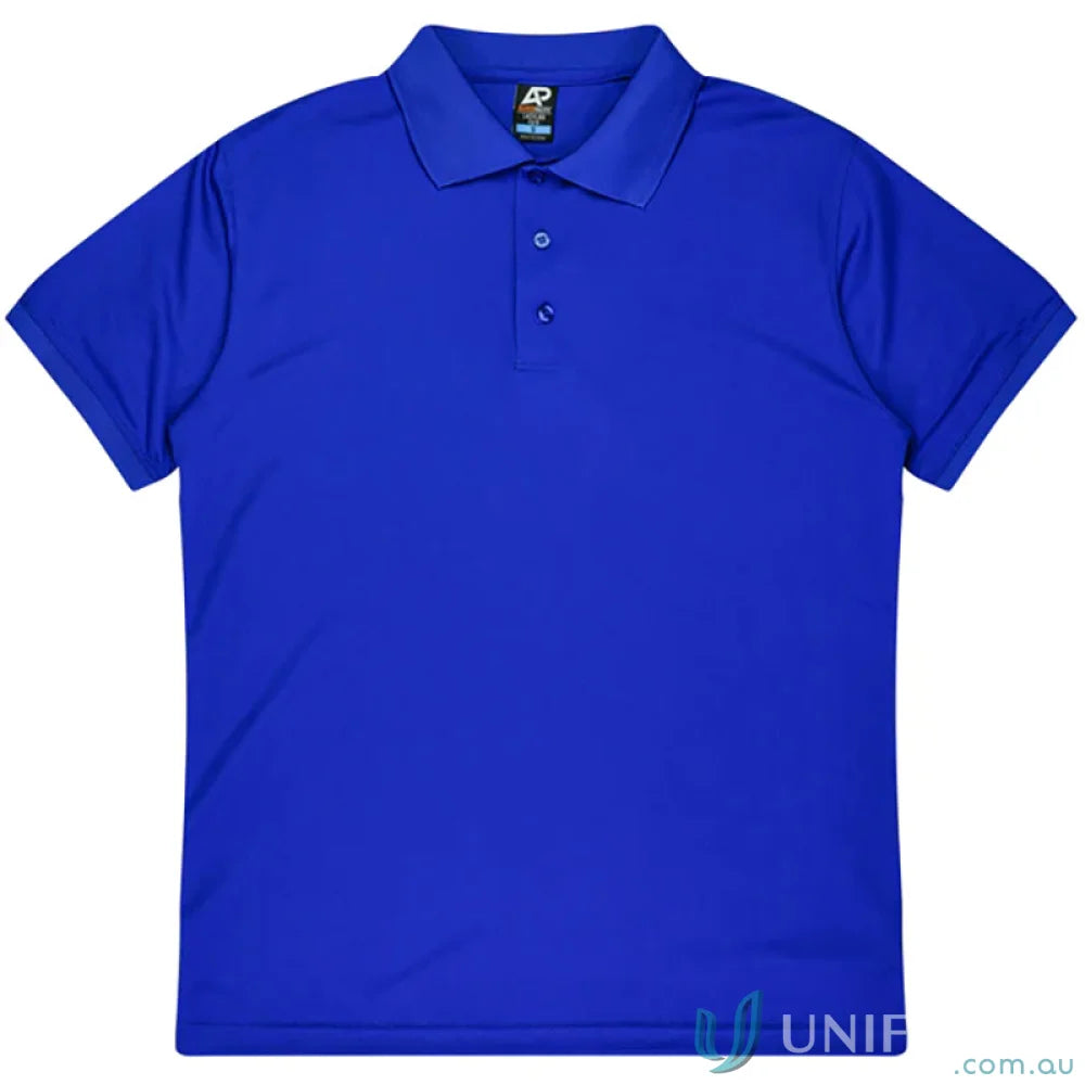 Lachlan Polo royal blue short-sleeved shirt with knitted collar and honeycomb knit