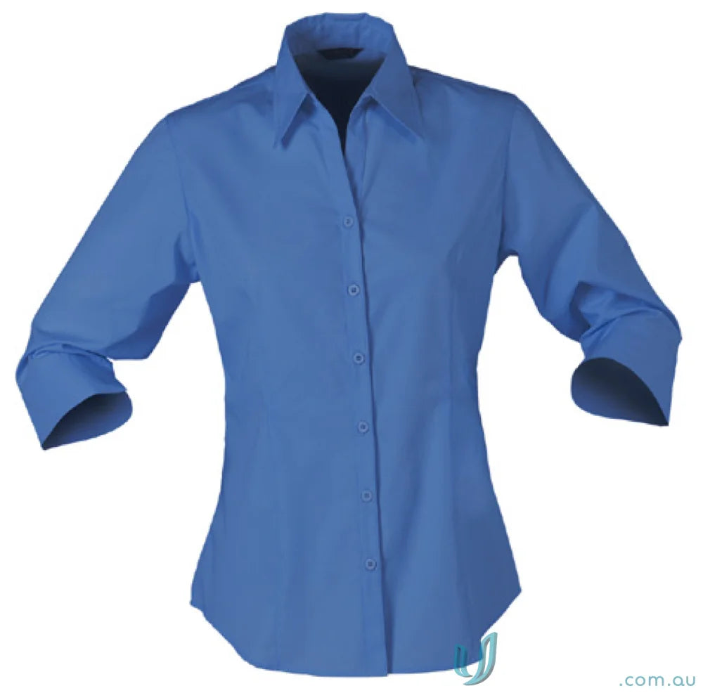 Ladies workwear blue button-down shirt for uniforms in the Ladies 3qtr Nano Shirt collection