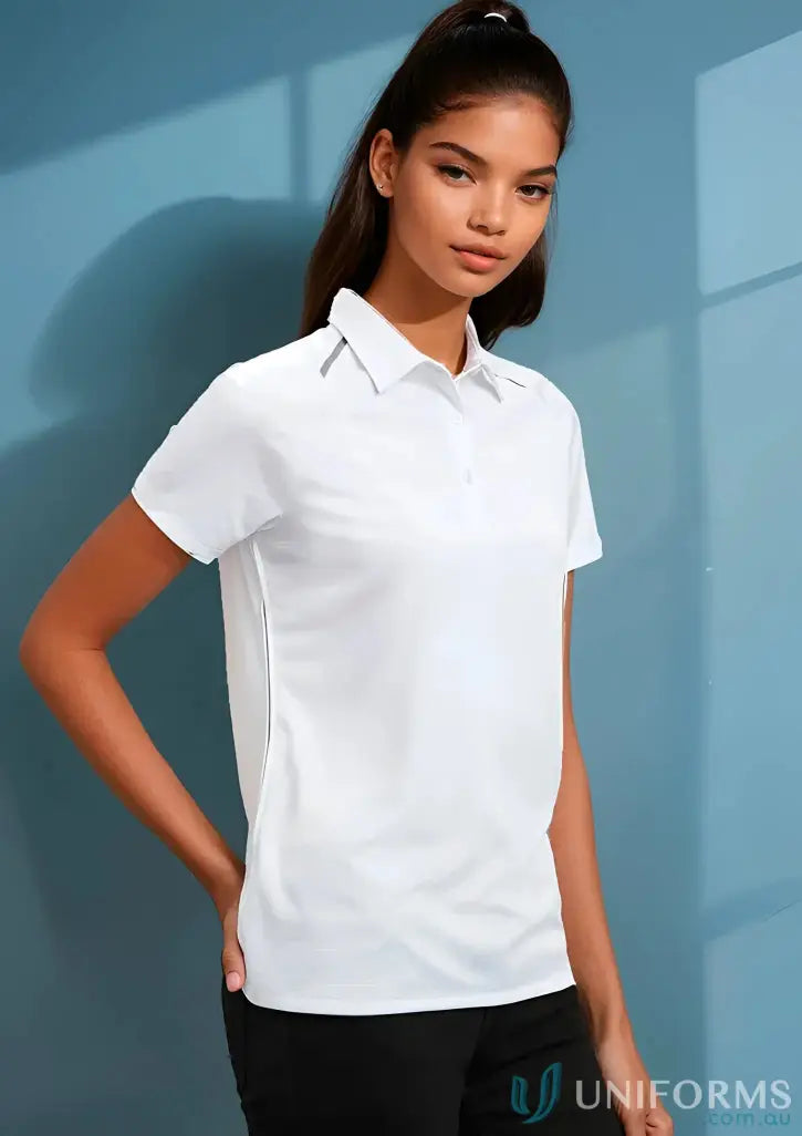 White short-sleeved polo shirt from Ladies Academy Polo Biz Collection Ladies p012ls