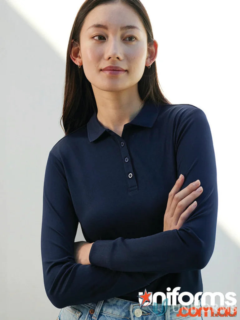 Ladies Action LS Polo navy long-sleeved shirt made with breathable sports knit p206ll and certified recycled PET