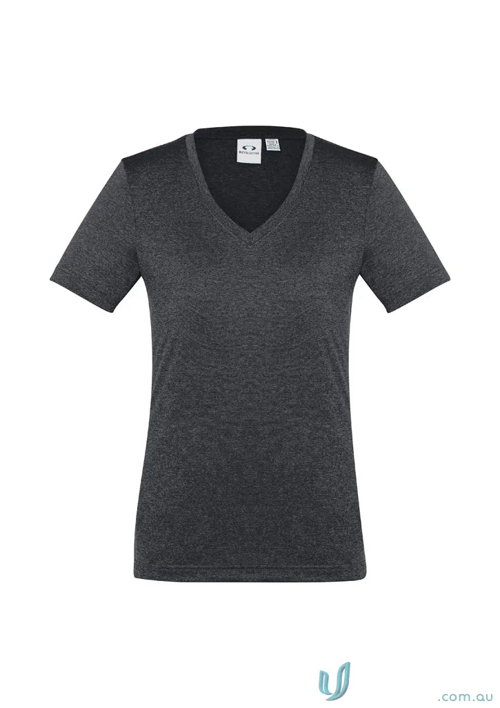 Gray V-neck T-shirt from Ladies Aero Tee, perfect for Biz Collection Ladies quality work uniforms