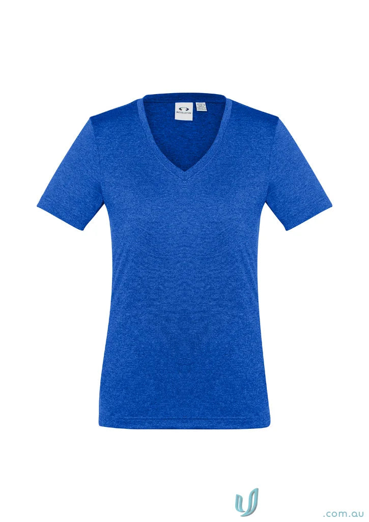 Blue V-neck T-shirt from Ladies Aero Tee for stylish quality work uniforms