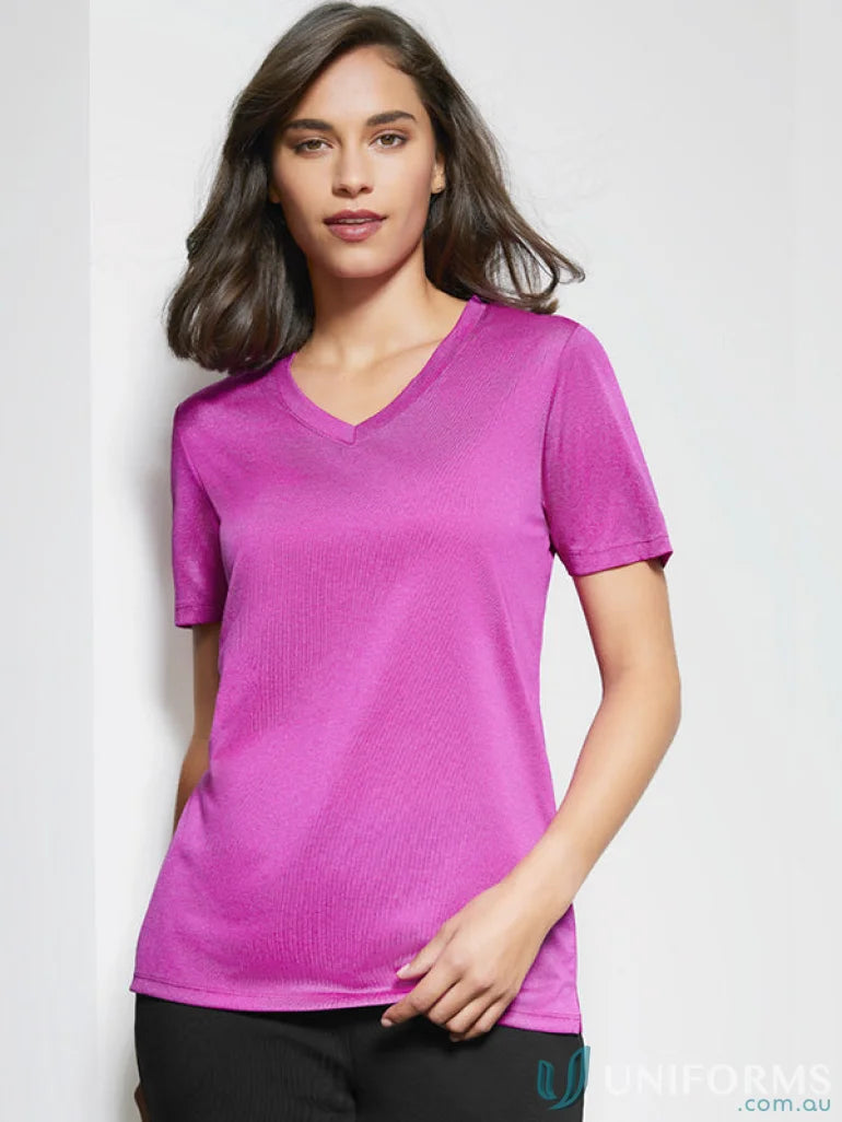 Ladies Aero Tee magenta V-neck t-shirt from Biz Collection Ladies perfect for quality work uniforms