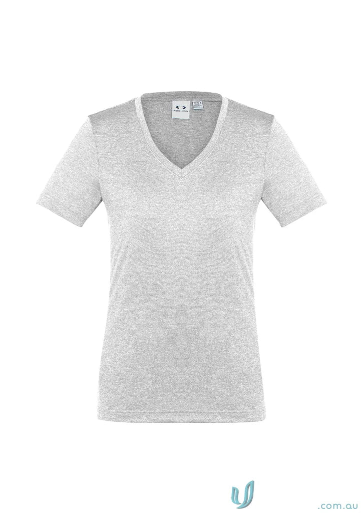 Gray V-neck t-shirt from Ladies Aero Tee in Biz Collection Ladies quality work uniforms