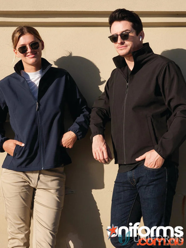 Two women wearing Ladies Alta Jacket with microfleece interior and bonded soft-shell