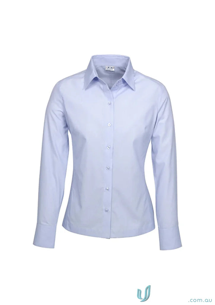 Light blue women’s ambassador long sleeve shirt from Biz Collection Ladies lineup