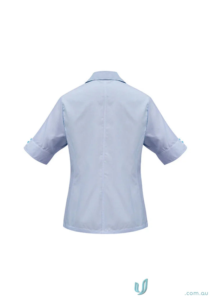 Light blue women’s ambassador short sleeve shirt from Biz Collection with rolled cuffs