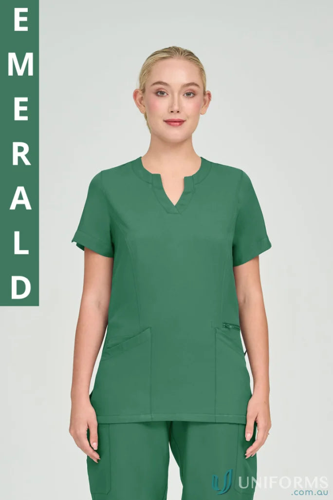 Emerald green Ladies Anna Scrub Top with princess seams and a shaped silhouette