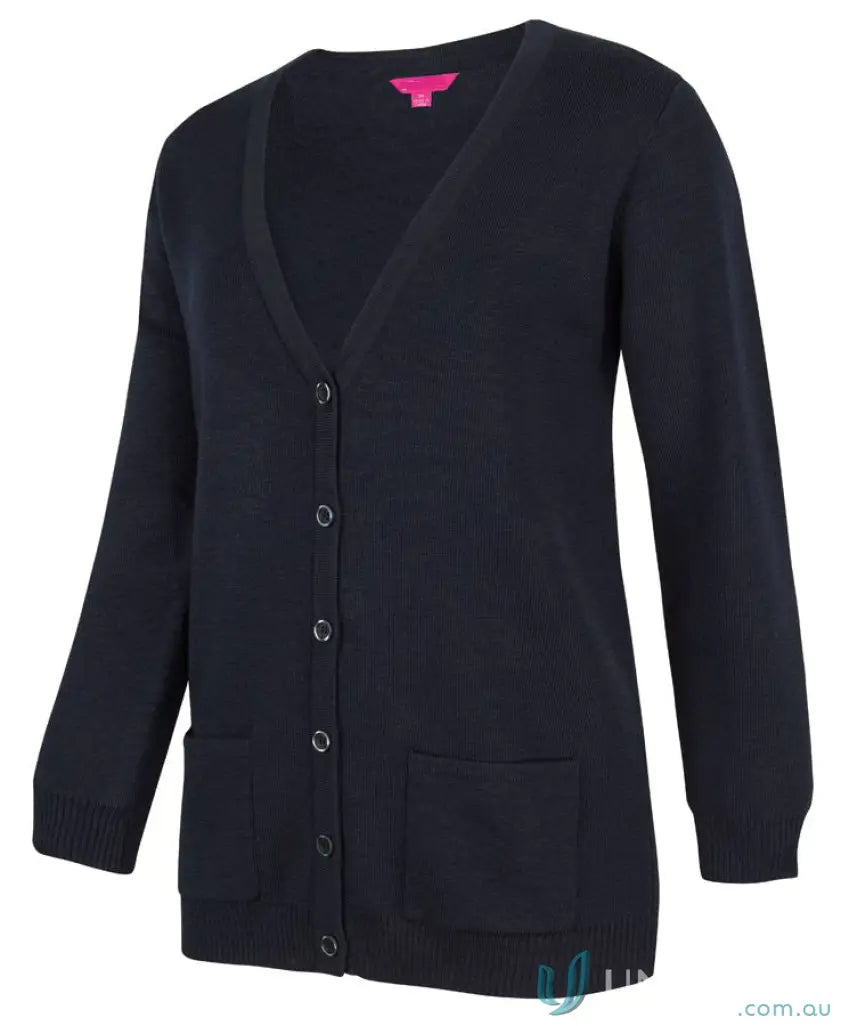 Dark blue ladies anti-bacterial knitted cardigan with classic fit and easy care design