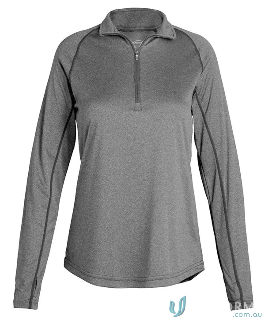 Gray long-sleeved quarter-zip shirt from Ladies Apex Baselayer for ladies outdoor layers