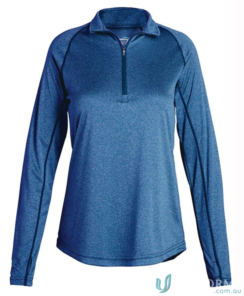 Blue long-sleeved quarter-zip shirt from Ladies Apex Baselayer for ladies activewear