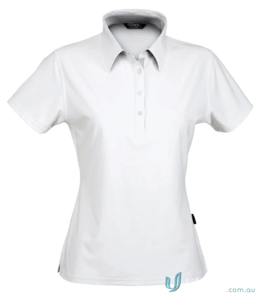 Ladies white short-sleeved polo shirt perfect for uniforms and workwear in the Ladies Argent Polo collection