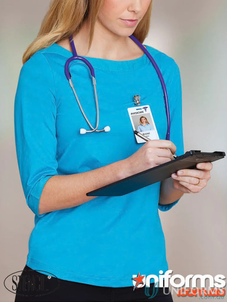 Ladies Argent Top in blue medical workwear, cool dry uniforms for professionals