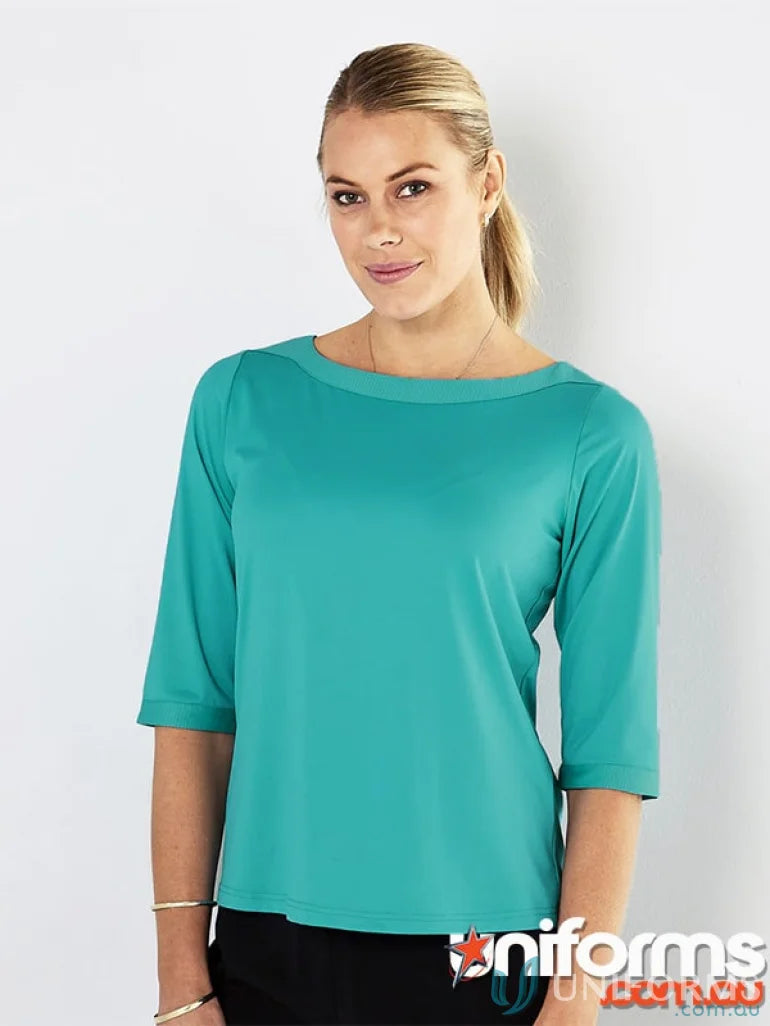 Teal three-quarter sleeve Ladies Argent Top perfect for workwear and uniforms, cool dry® friendly