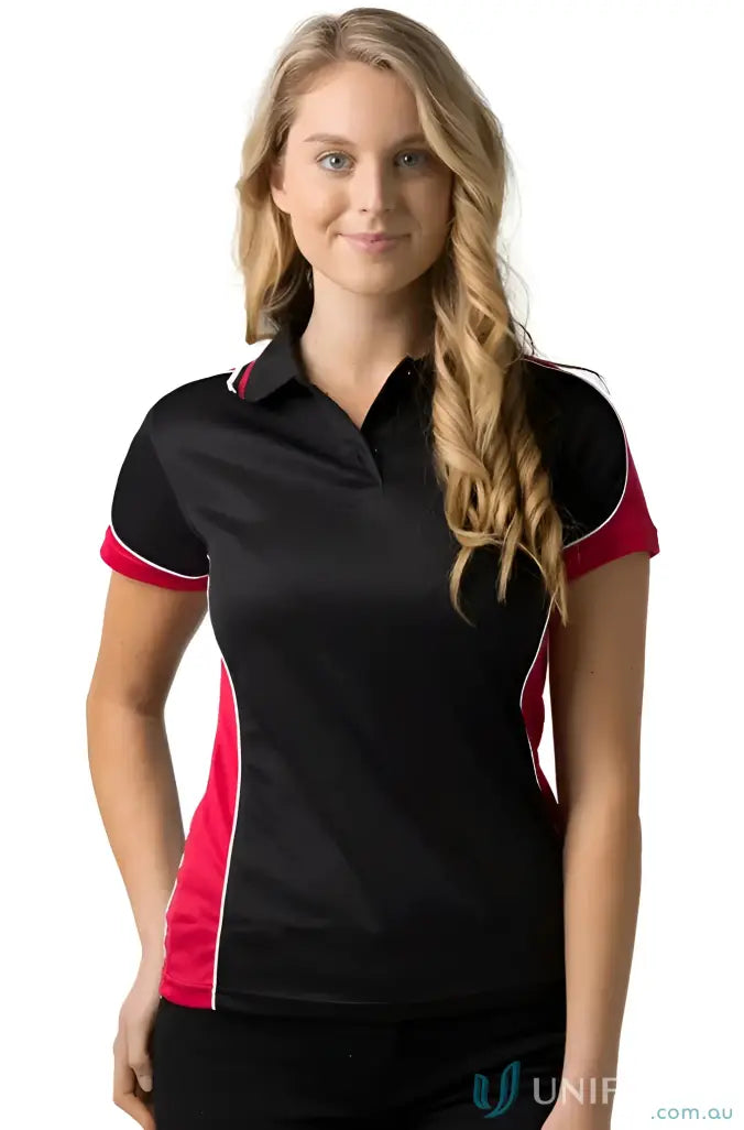 Women’s black and red Ladies Auburn Polo with feeling fresh cooldry micromesh and loose pocket
