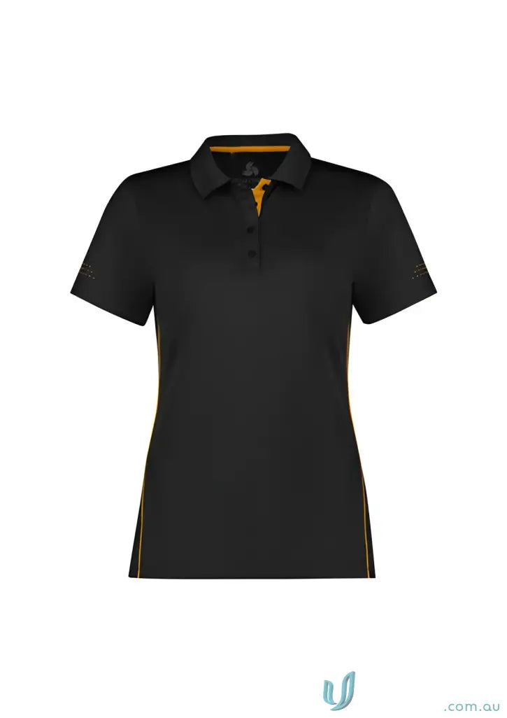 Ladies Balance Polo with Biz Cool™ Technology in black and gold for style and comfort
