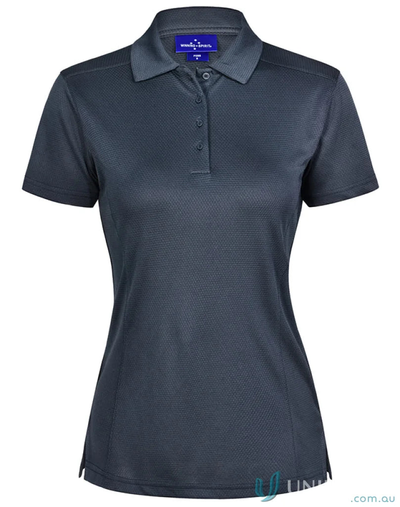 Women’s gray polo shirt made from spirit bamboo charcoal fabric for a charcoal corporate look