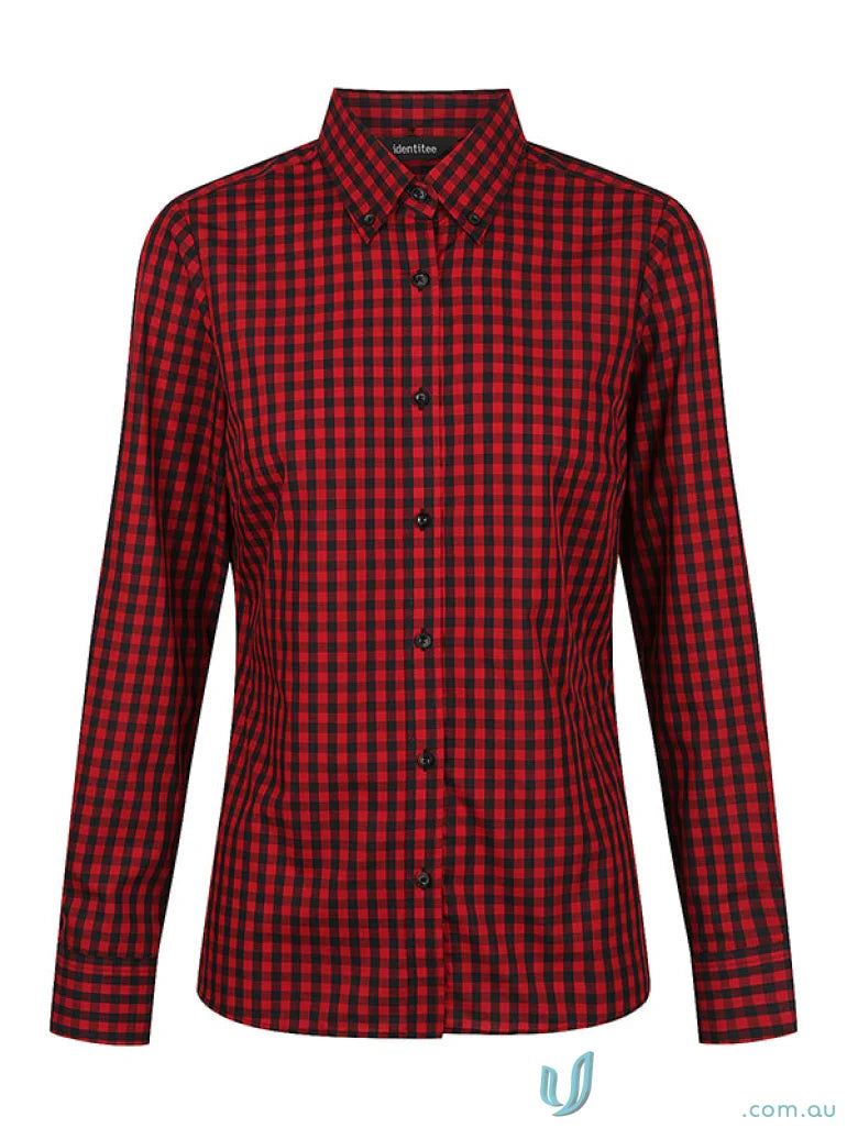 Ladies Barrett Long Sleeve Shirt with red and black checkered pattern
