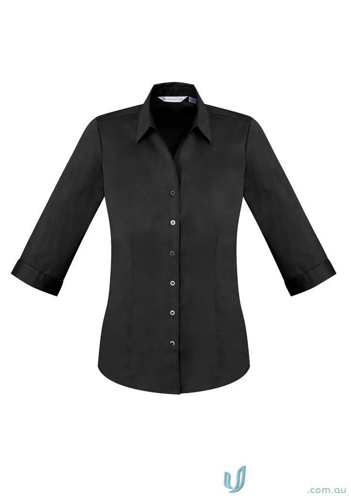 Women’s Monaco shirt with french cuffs in a tailored fit, black three-quarter sleeve shirt