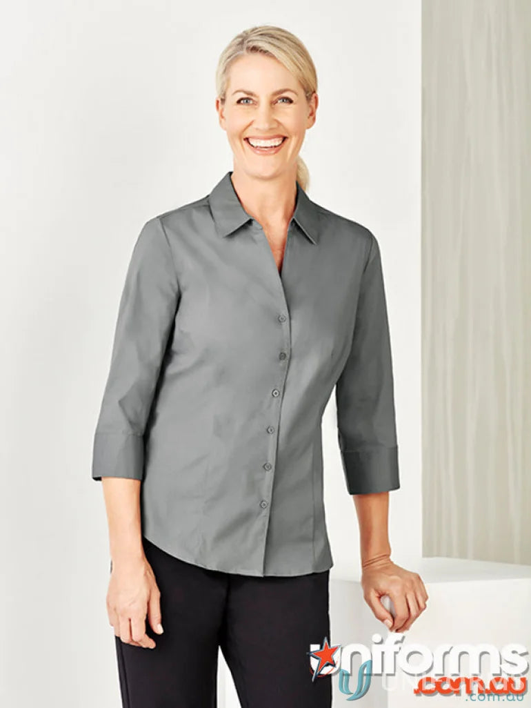 Gray ladies Bentleigh 3Q shirt with French cuffs, perfect women’s monaco shirt with tailored fit