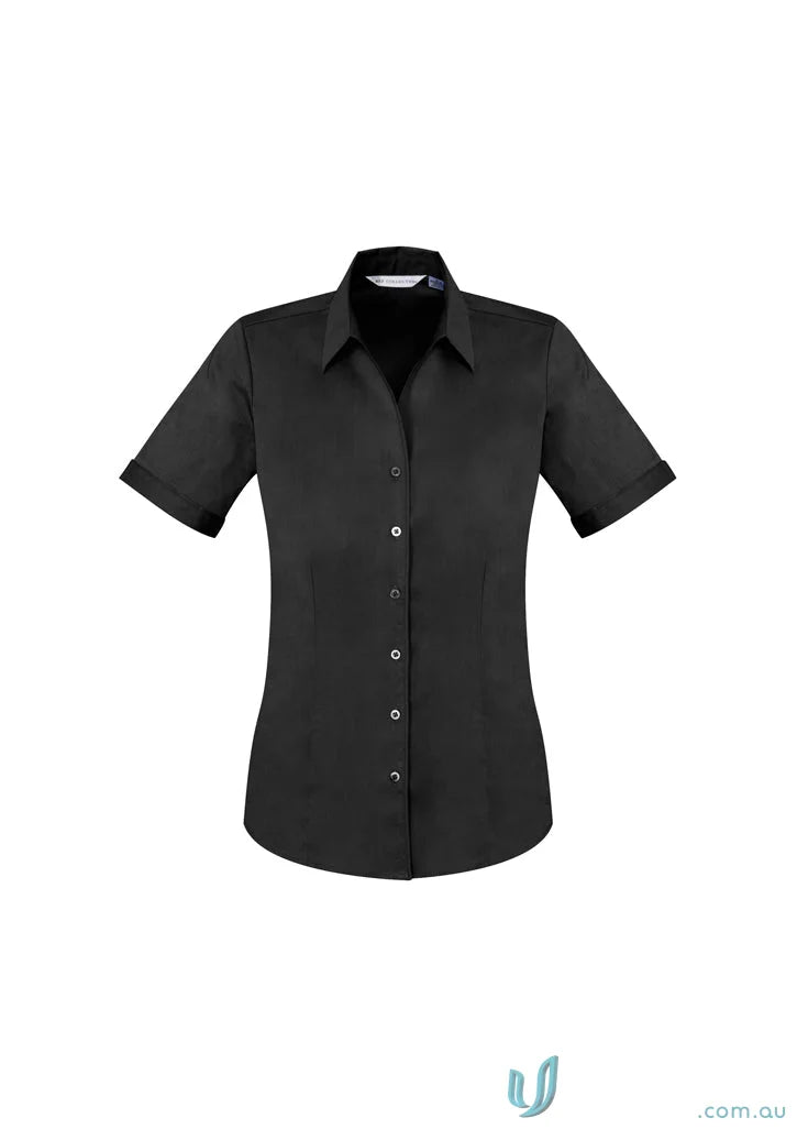 Women’s Monaco black short sleeve button-down shirt from Biz Collection Ladies