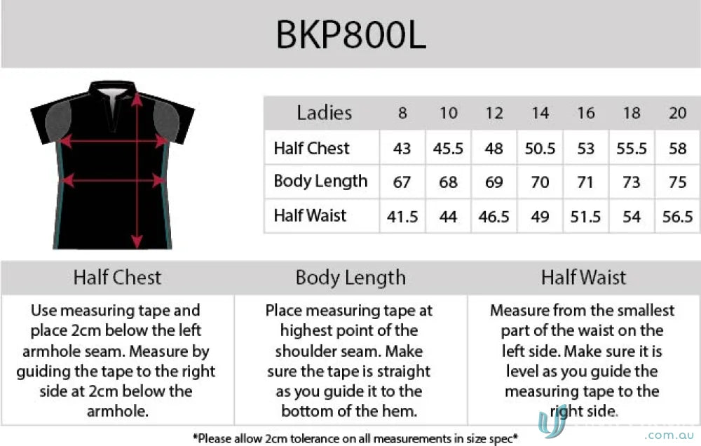Clothing size chart for Ladies Black Kanvas Contrast Polo with Aegis Microbe Shield polyester cooldry tech