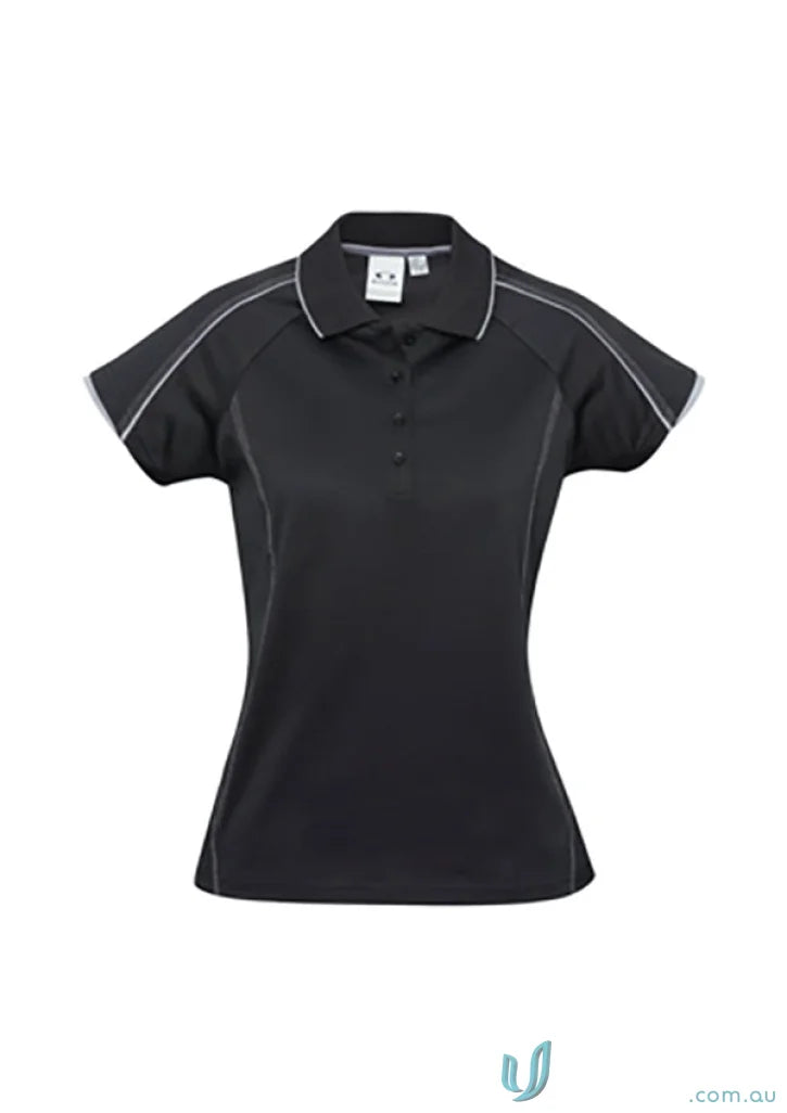 Black women’s Ladies Blade Polo with white trim from Biz Collection Ladies Blade short sleeve