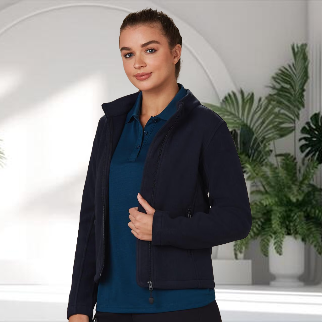 PF08 Frost Ladies bonded polar fleece jacket in navy blue with hood
