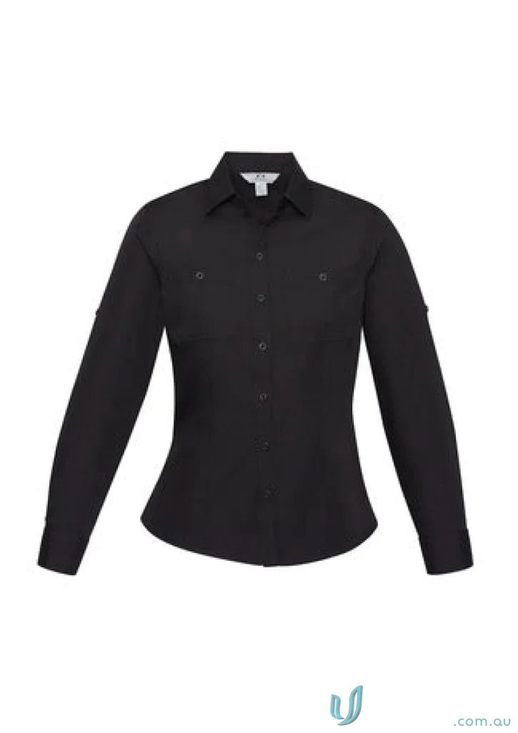 Black Bondi Long Sleeve Shirt, Ladies Bondi Roll Up LS Shirt for women