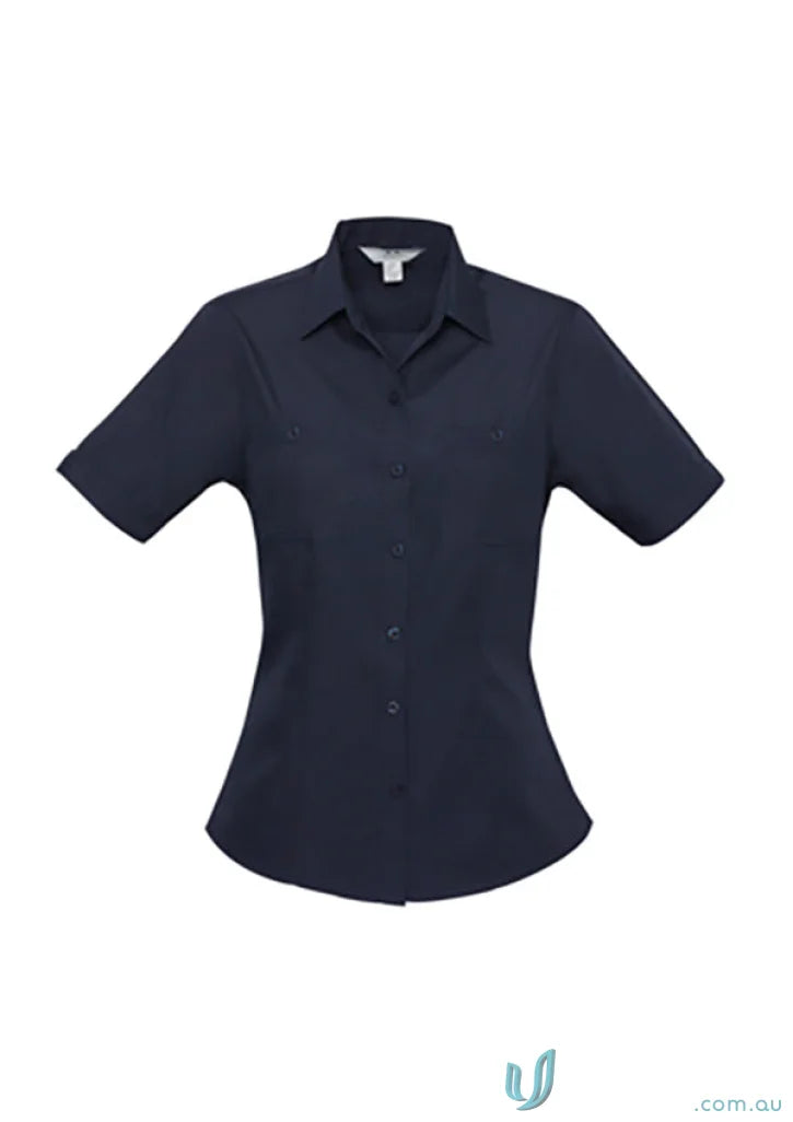 Navy blue women’s Bondi short sleeve button-down shirt from Biz Collection Ladies