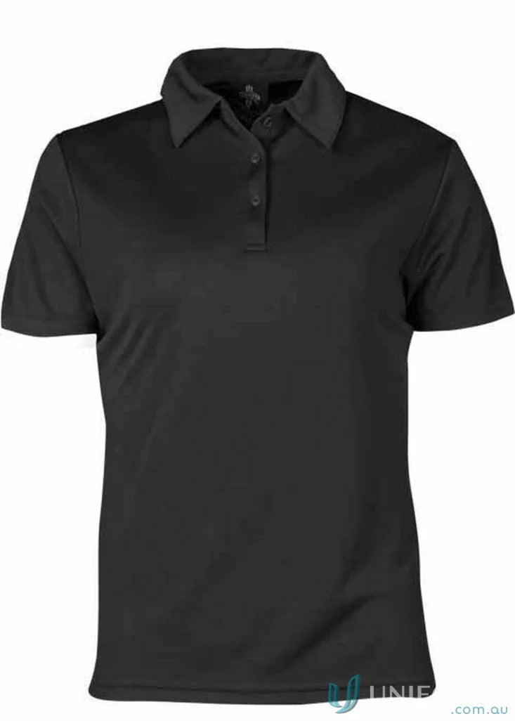 Ladies Botany Polo in black fabric, perfect for uniforms and workwear