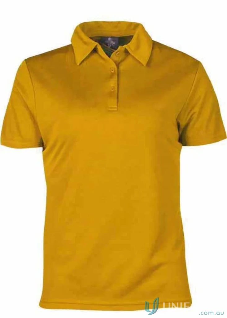 Mustard yellow Ladies Botany Polo shirt made of comfortable fabric, perfect for uniforms or workwear
