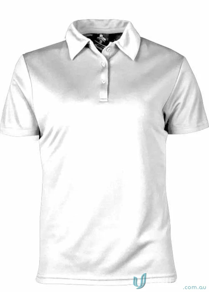 Ladies Botany Polo in white fabric, perfect for uniforms and workwear