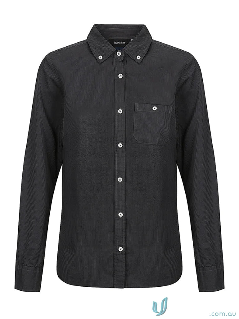Ladies Brody Long Sleeve Shirt with black button-down design and chest pocket