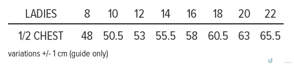 Ladies Buller Jacket size chart for uniforms and workwear fitting perfectly