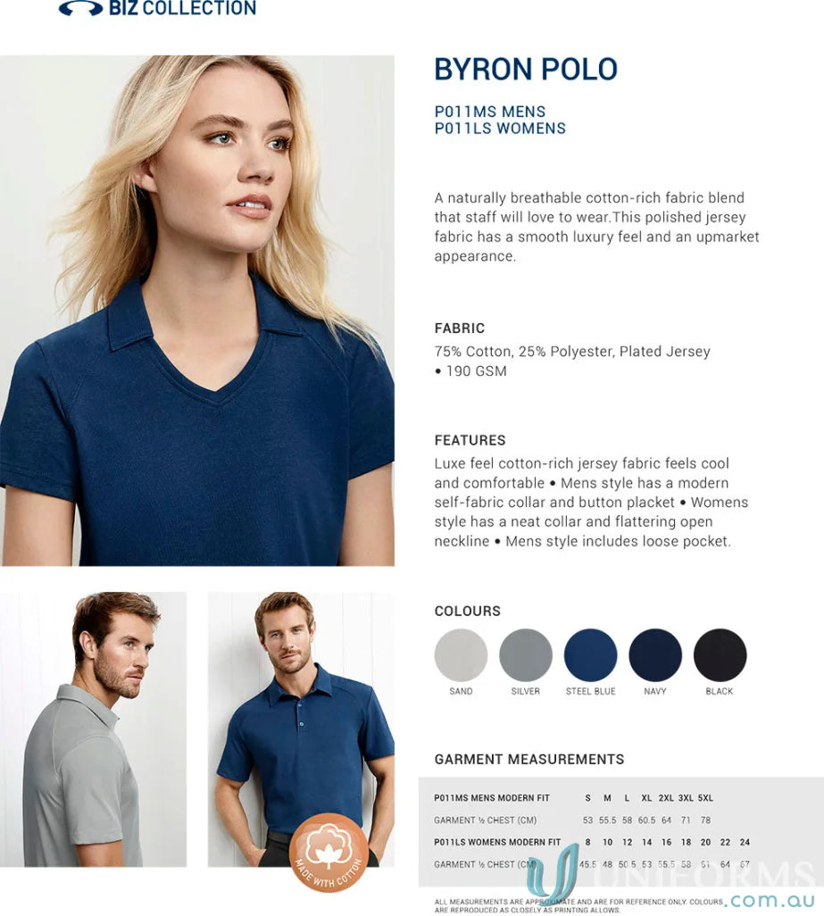 Ladies Byron Polo showing product details, perfect for women’s Byron short or short sleeve polo style