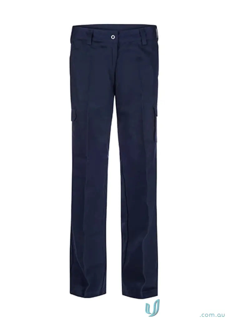 Ladies cargo trousers in navy blue with reinforced stress points and drill cargo style