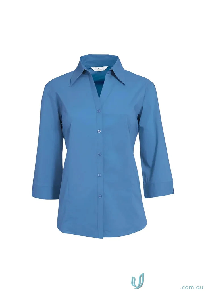 Ladies Chelsea Stretch 3Q Shirt in blue, stylish ladies metro sleeve shirt for biz collection