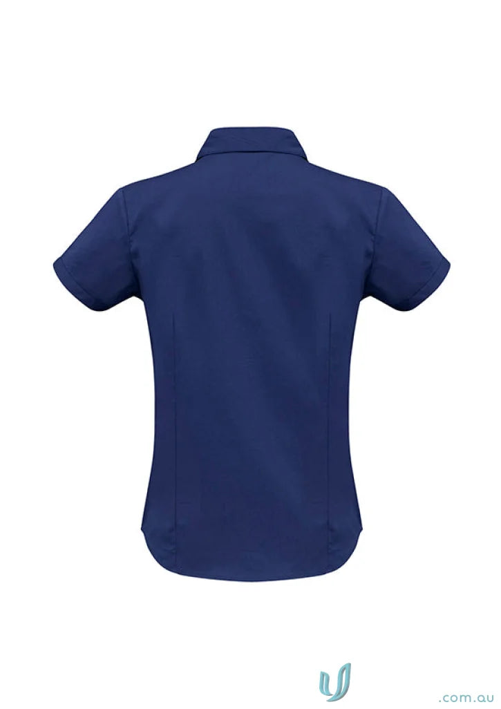 Women’s metro navy blue short-sleeved stretch ss shirt from Biz Collection Ladies Biz Collection Ladies